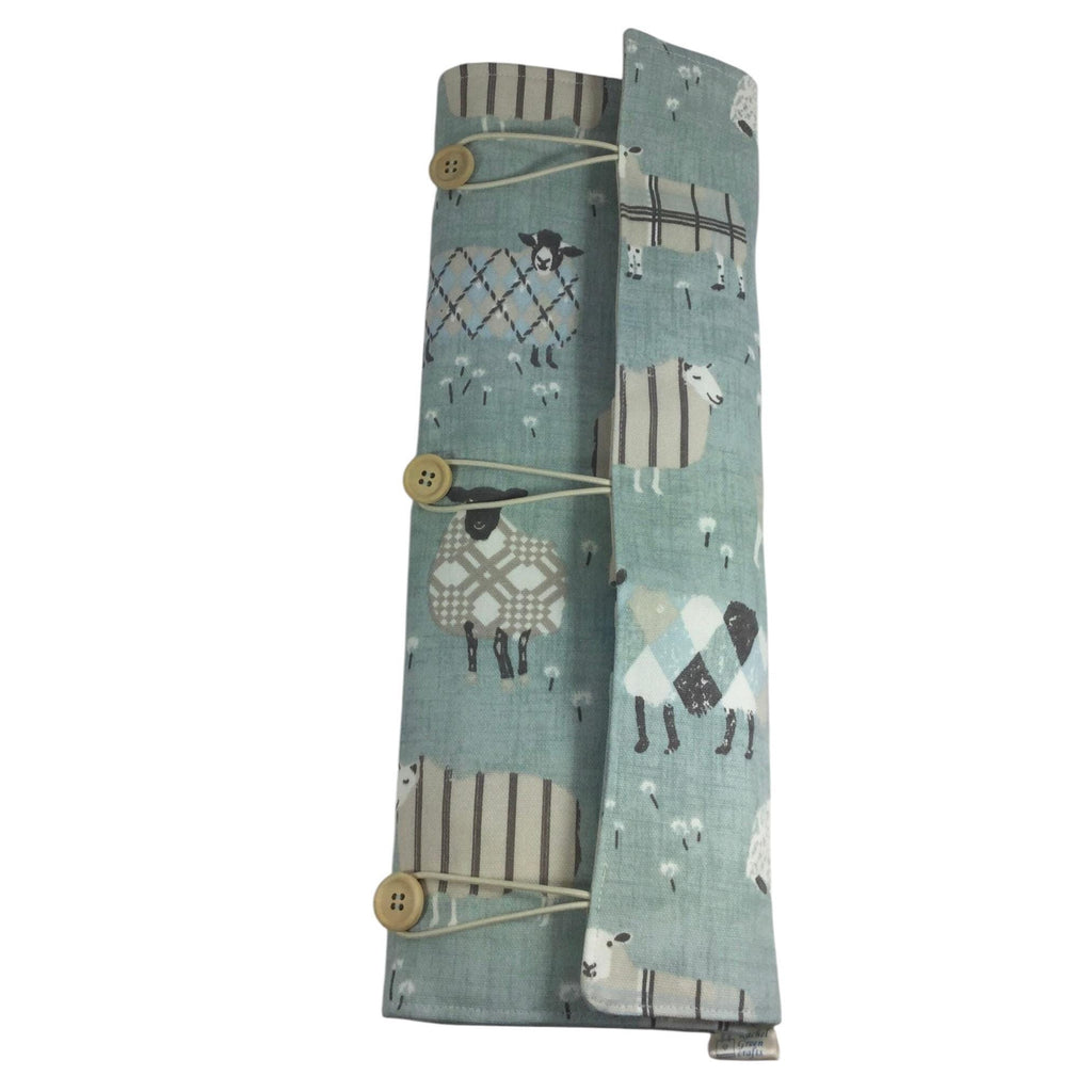 Straight and circular knitting needle case with blue sheep, knitting needle pouch,  needle storage, long needles wallet, fixed sock needle