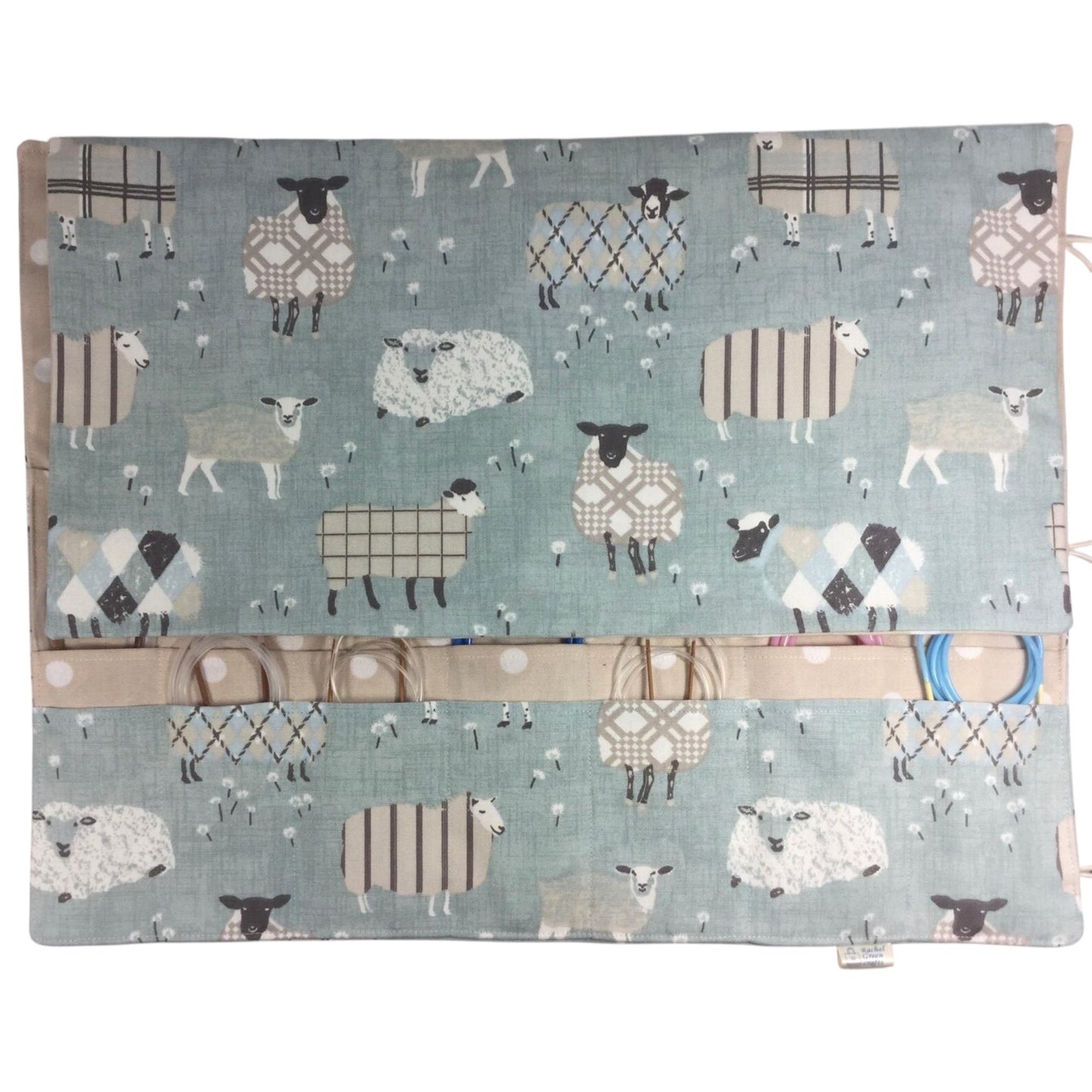 Straight and circular knitting needle case with blue sheep