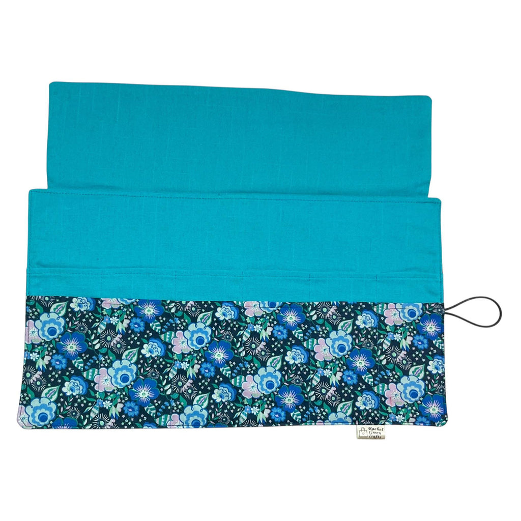 Circular needle case made from Liberty floral fabric, fixed circular sock needle pouch, knitting needle roll, knitters gift, needle holder,
