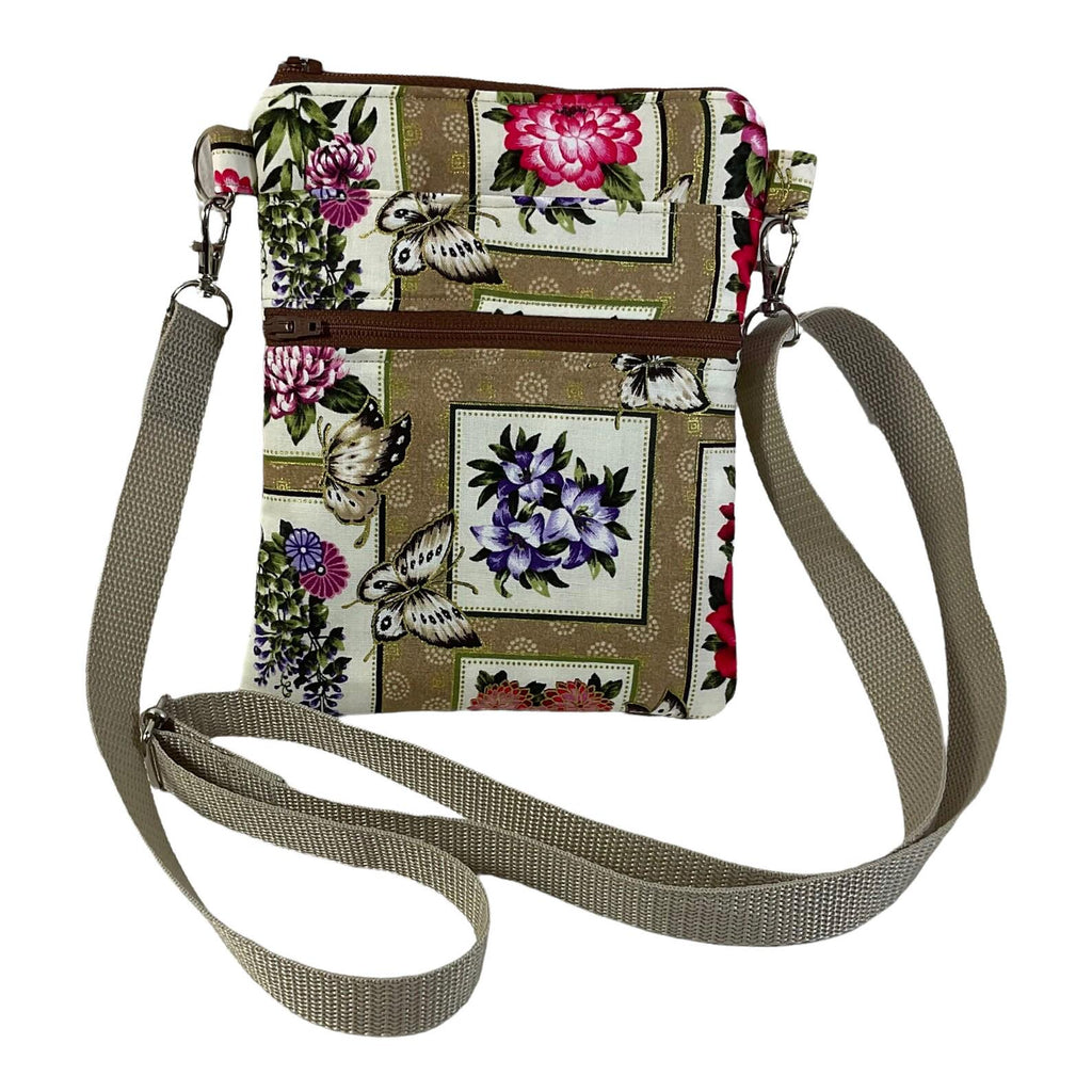 Floral small shoulder phone bag with gold accents, Butterfly handbag, bird teenager purse, essentials bag