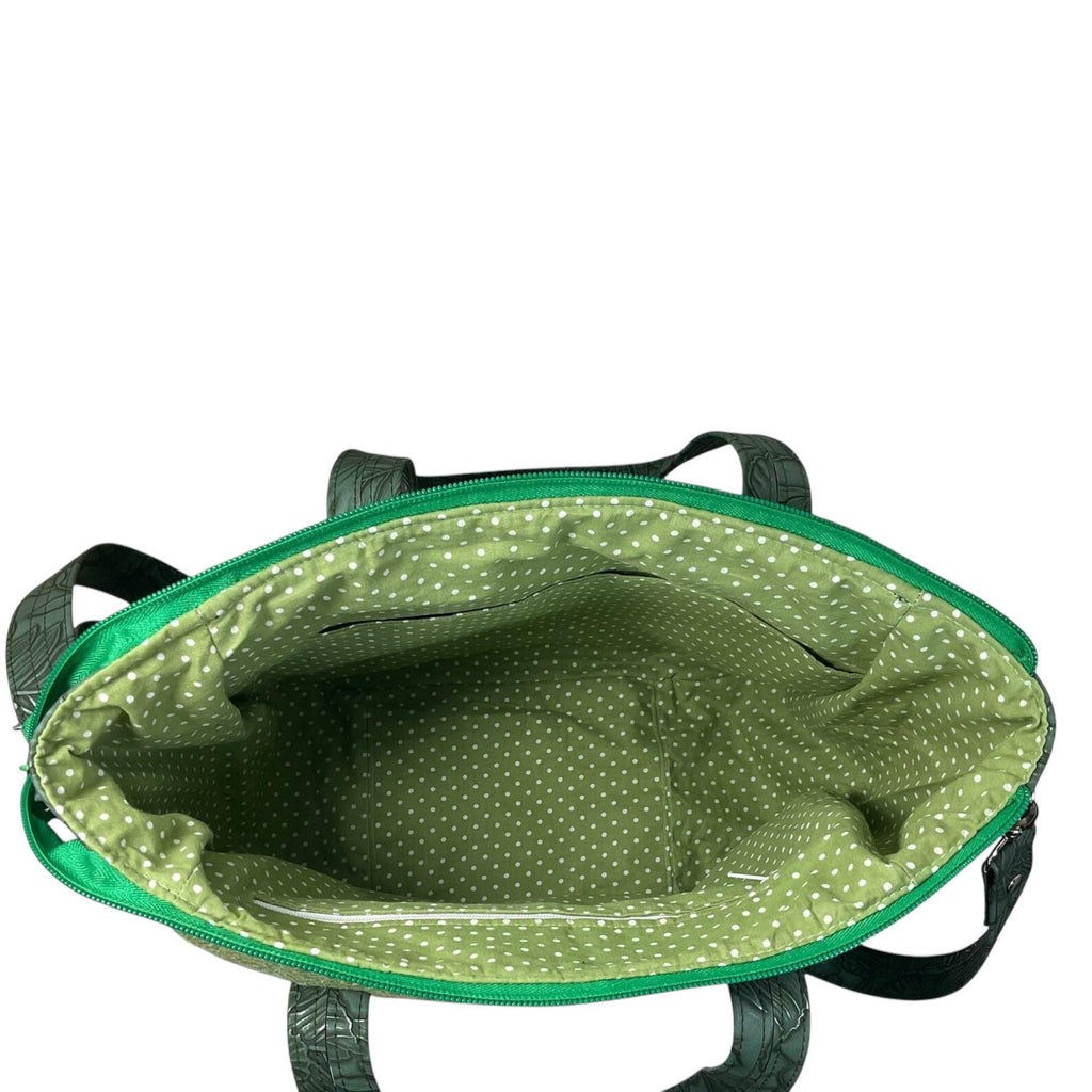 Harris tweed Crossbody Handbag,green floral faux leather tote, floral shoulder bag, zip pocket large adjustable strap organiser bag