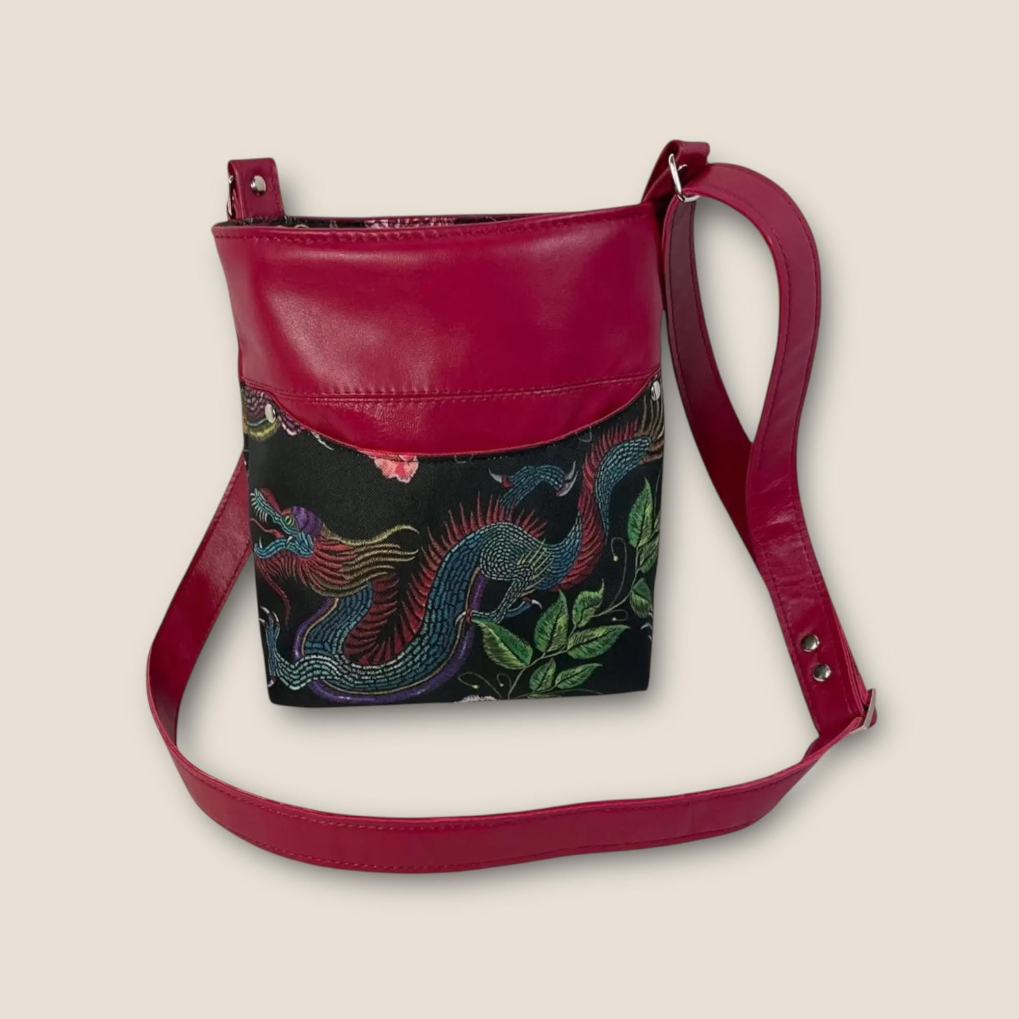Handmade Dragon Print Leather Crossbody Bag: Chinese New Year Gift