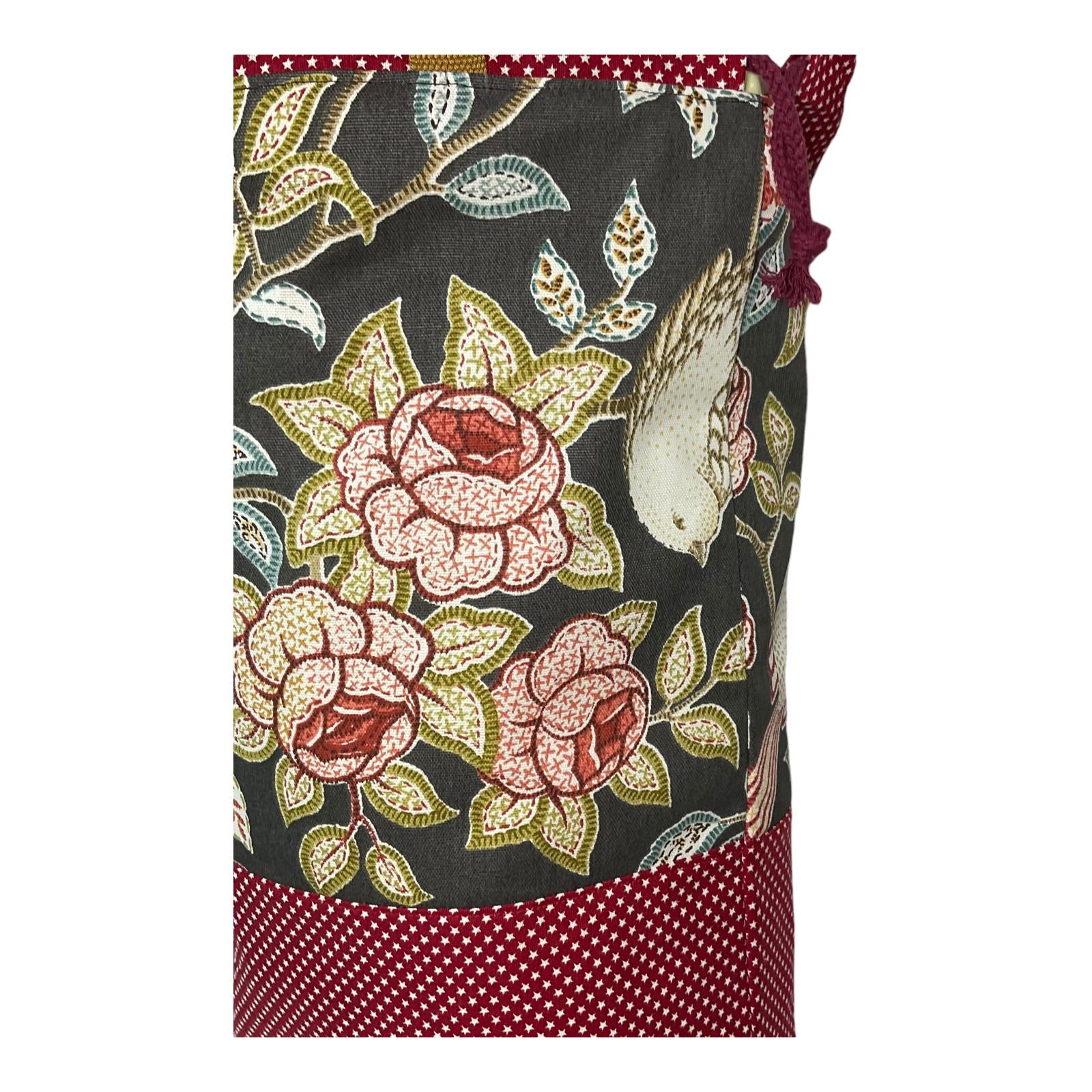 XXL Knitting Project Bag: Floral Bird Print, Multi-Pocket Drawstring Tote