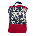XXL  drawstring knitting bag with abstract print, supersized multi pockets project bag with handles, denim blue and red knitters gift