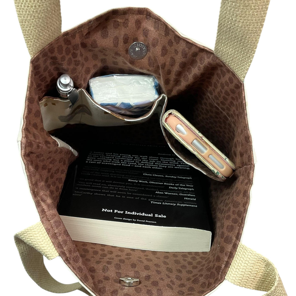 small sheep canvas tote bag, mini lined canvas shopping bag, knitters project gift