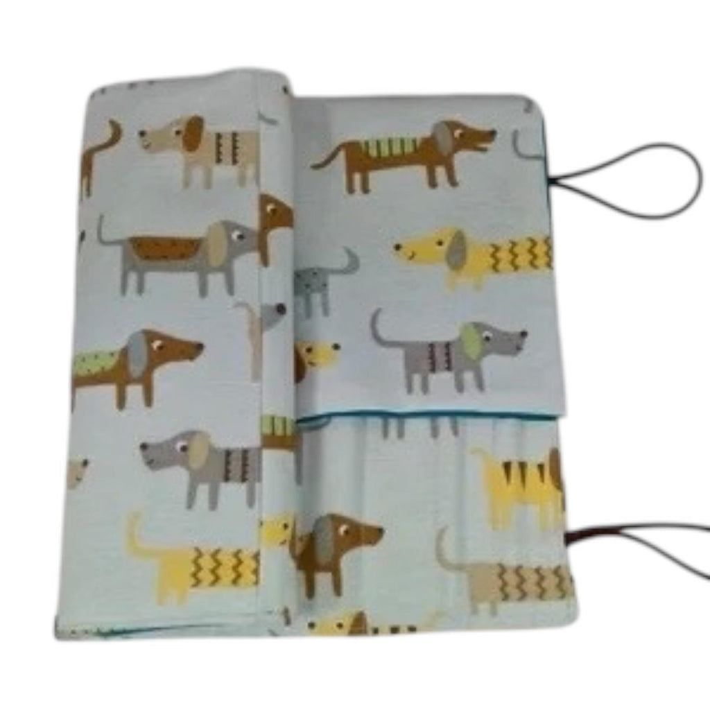 interchangeable and double pointed needle case with dogs, knitting needle pouch, hiya hiya case, knit pro wallet