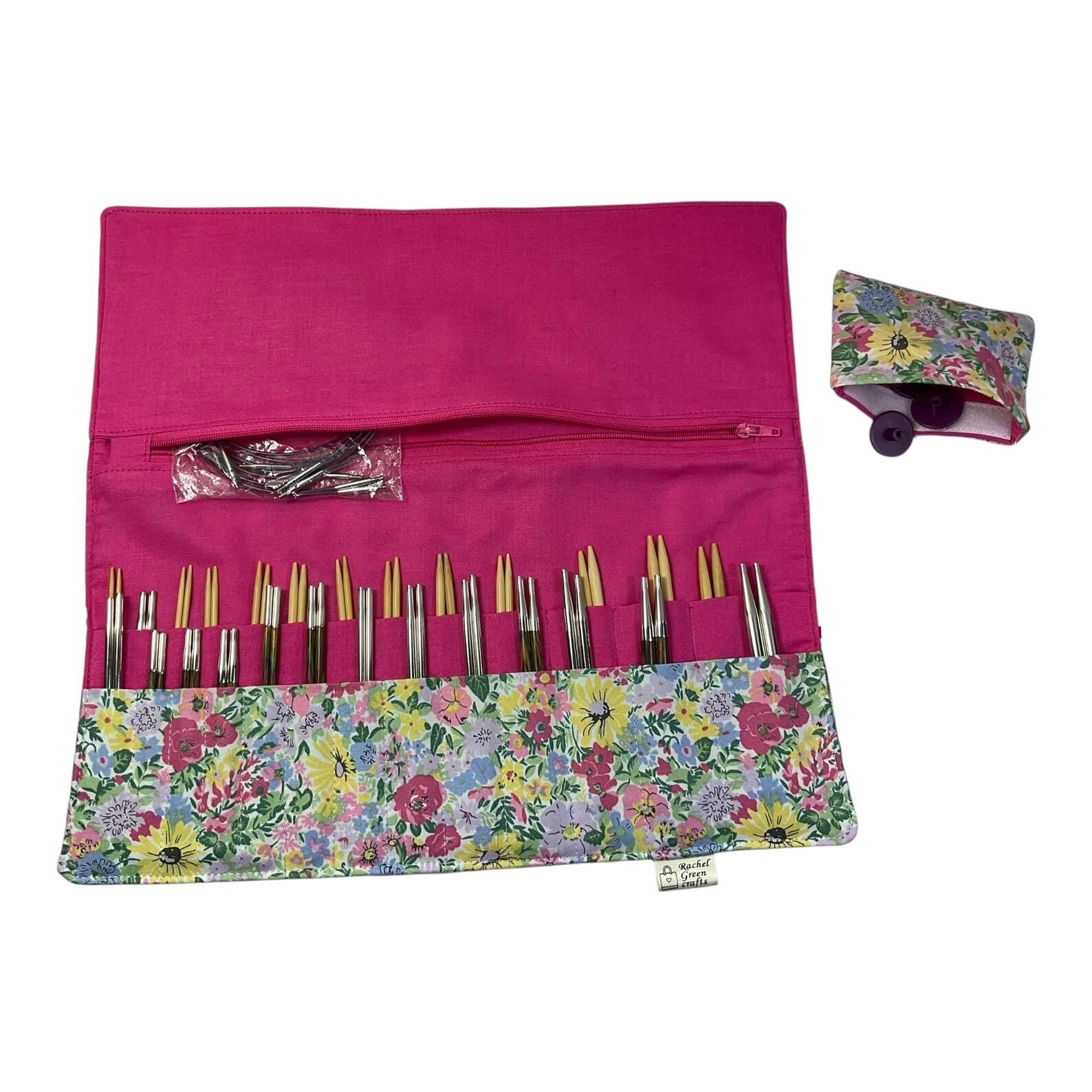 Interchangeable knitting needle case with Liberty fabric , floral addi case, chiagoo wallet, knit pro organiser pouch, hiya hiya case,