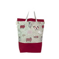 XXL  drawstring knitting bag with Red coloured sheep print, supersized multi pockets project bag with handle