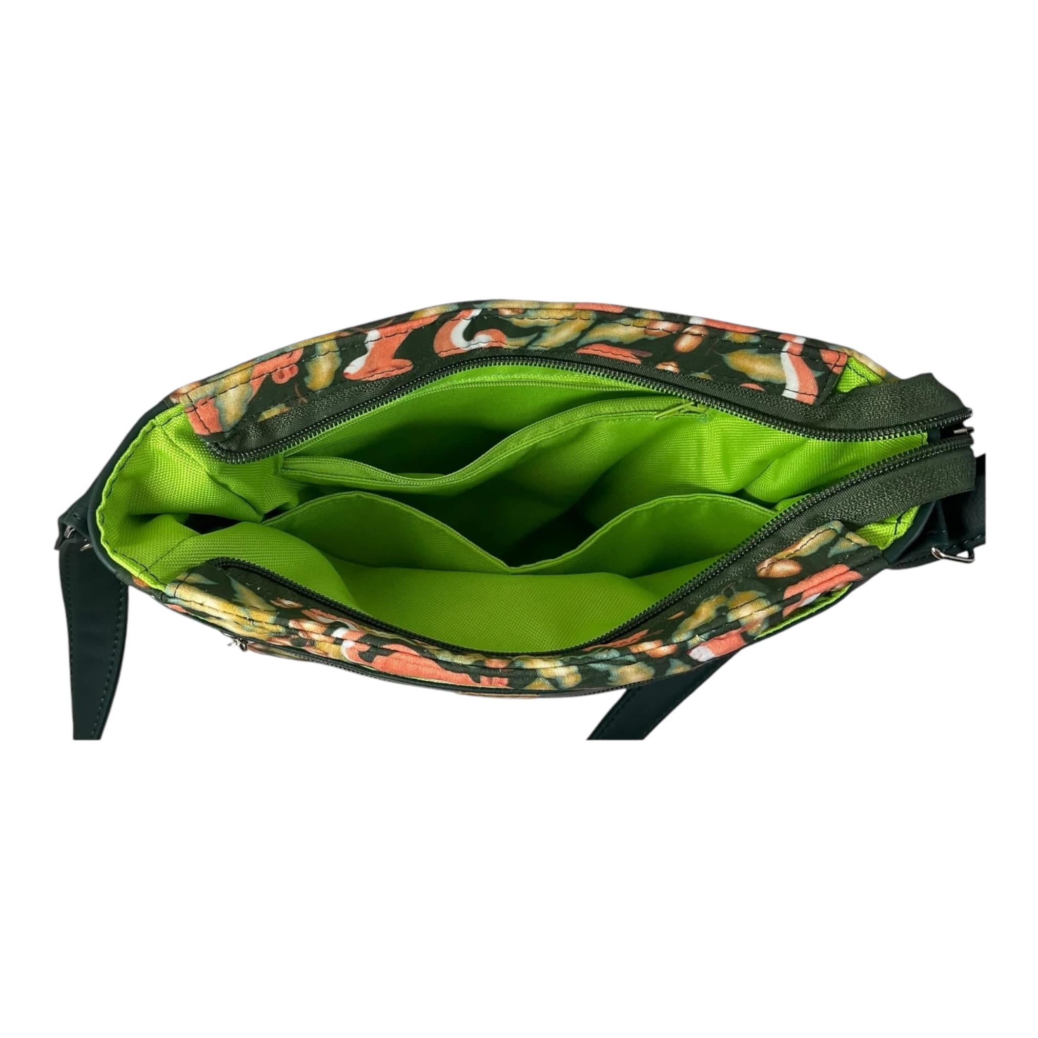 Handbag in faux leather and squirrel print,  vegan ladies gift, woodland crossbody bag, shoulder zip pouch