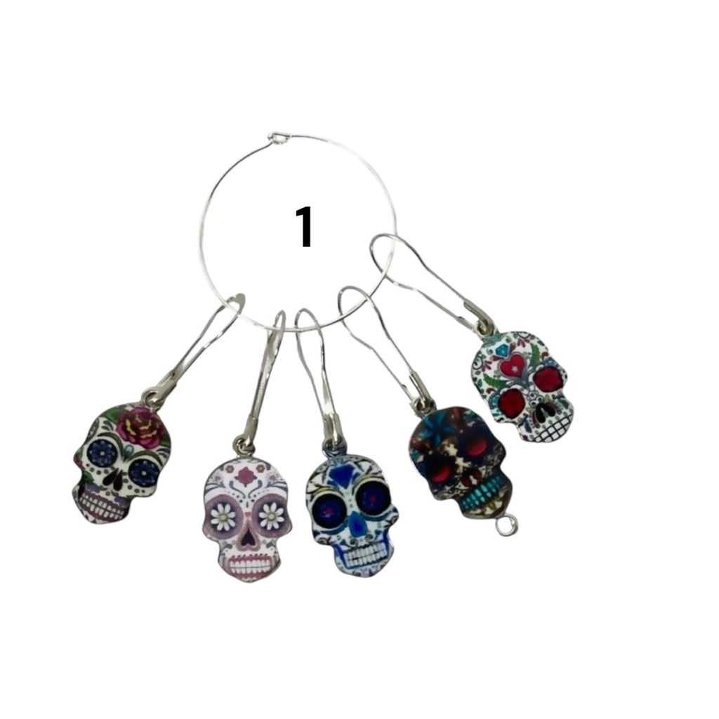 Skull Stitch markers for knitting and crochet, enamel colourful progress charms, lace markers, day of dead  lover gift, place keeper