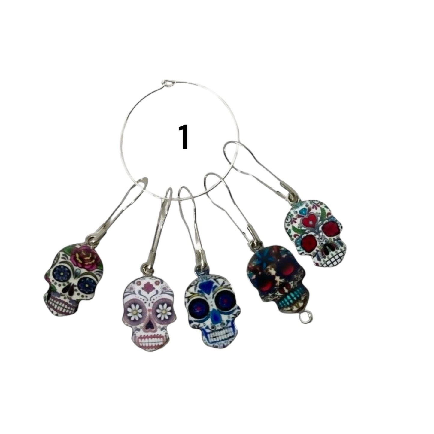 enamelled Skull Stitch markers for knitting and crochet