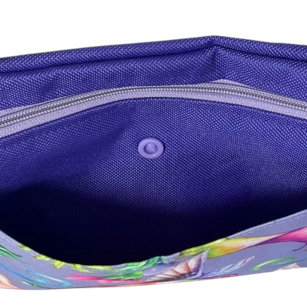 Small shoulder phone bag, flat hummingbird print Pouch, purple handbag, teenager purse, essentials bag