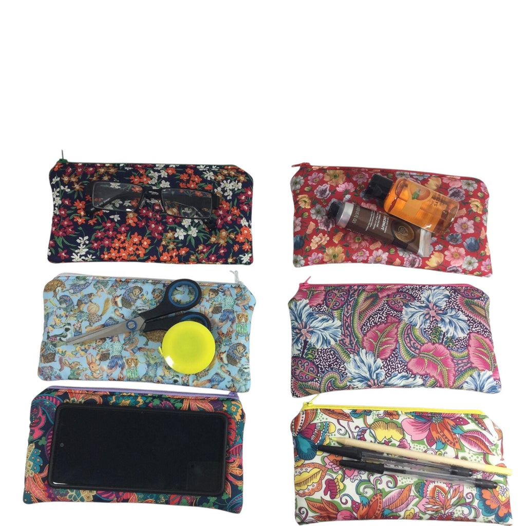 Liberty fabric zip pouch to fit larger phones, floral makeup pouch, pencil  case, notions holder, bag organiser, sunglasses, privacy pouch