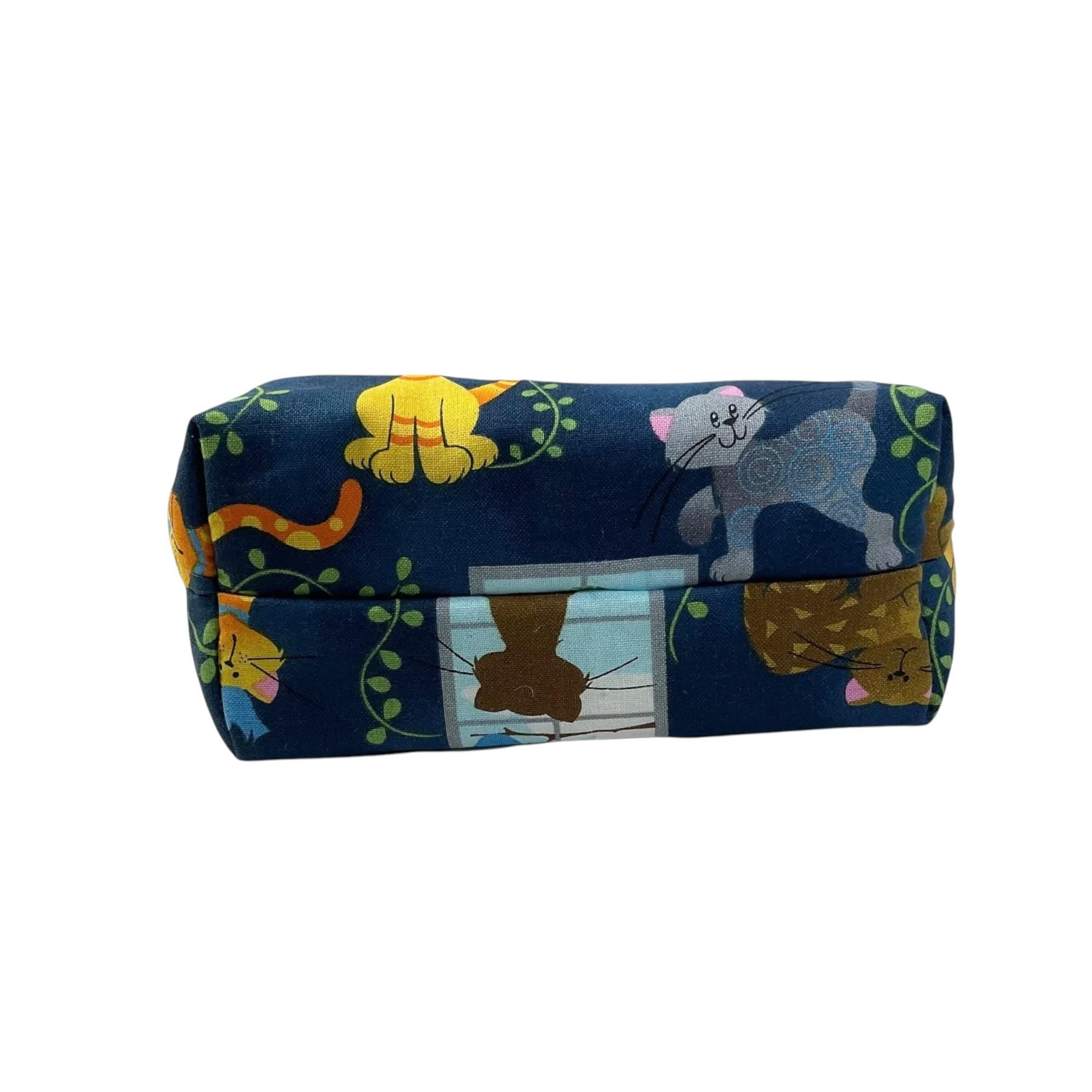 Cosmetics bag with cat print and 2 pockets,  makeup pouch, water resistant case, notions zipper pouch, cat lover gift
