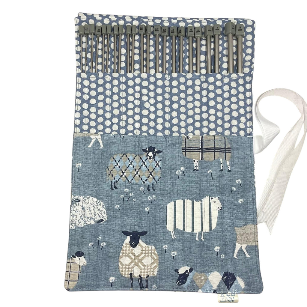Tartan Sheep Knitting Needle Set: Straight Needles in Roll-Up Case