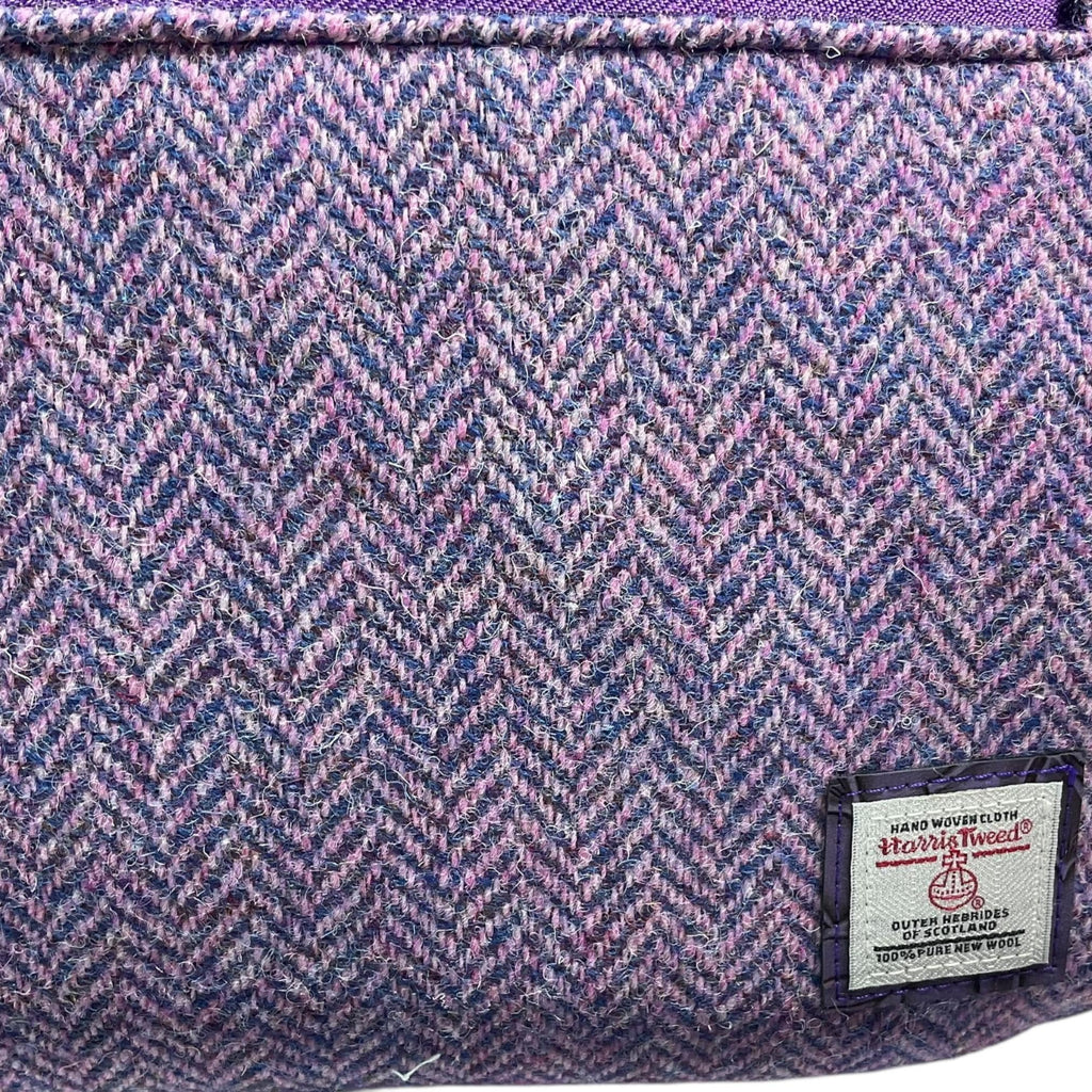 Harris tweed Crossbody Handbag, floral faux leather tote, purple  shoulder bag,  zip pocket large adjustable strap organiser bag