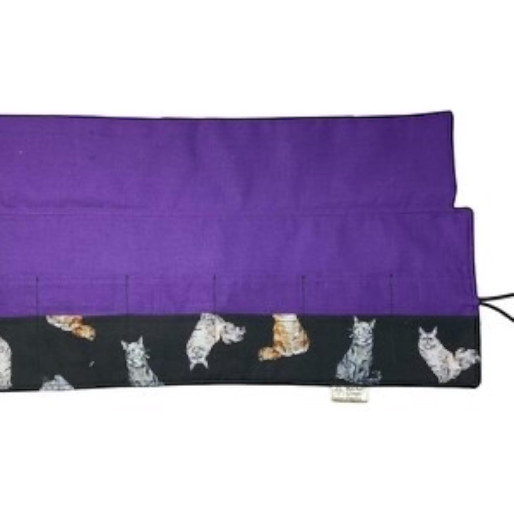 Circular needle case for short needles in cat print, needle wallet, fixed 16" case, 9" sock needles, 12" , knitters gift, needle holder,