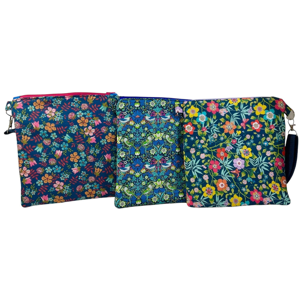 Liberty fabric slim shoulder bag with multi pockets, messenger style paisley  floral phone purse
