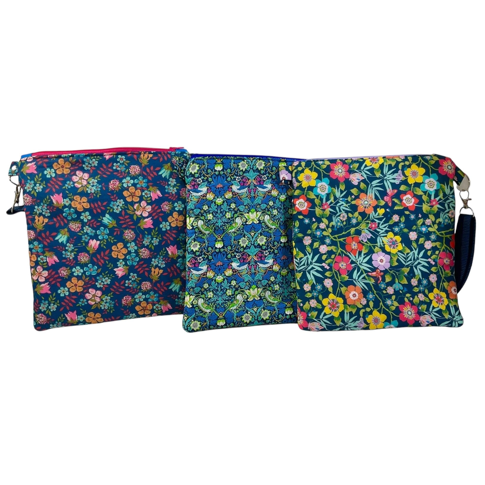 Liberty fabric slim shoulder bag with multi pockets, messenger style paisley  floral phone purse