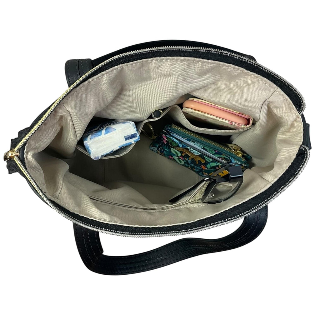 Crossbody Handbag in genuine Leather and strawberry thief print, William Morris print shoulder bag, zip pocket adjustable strap organiser
