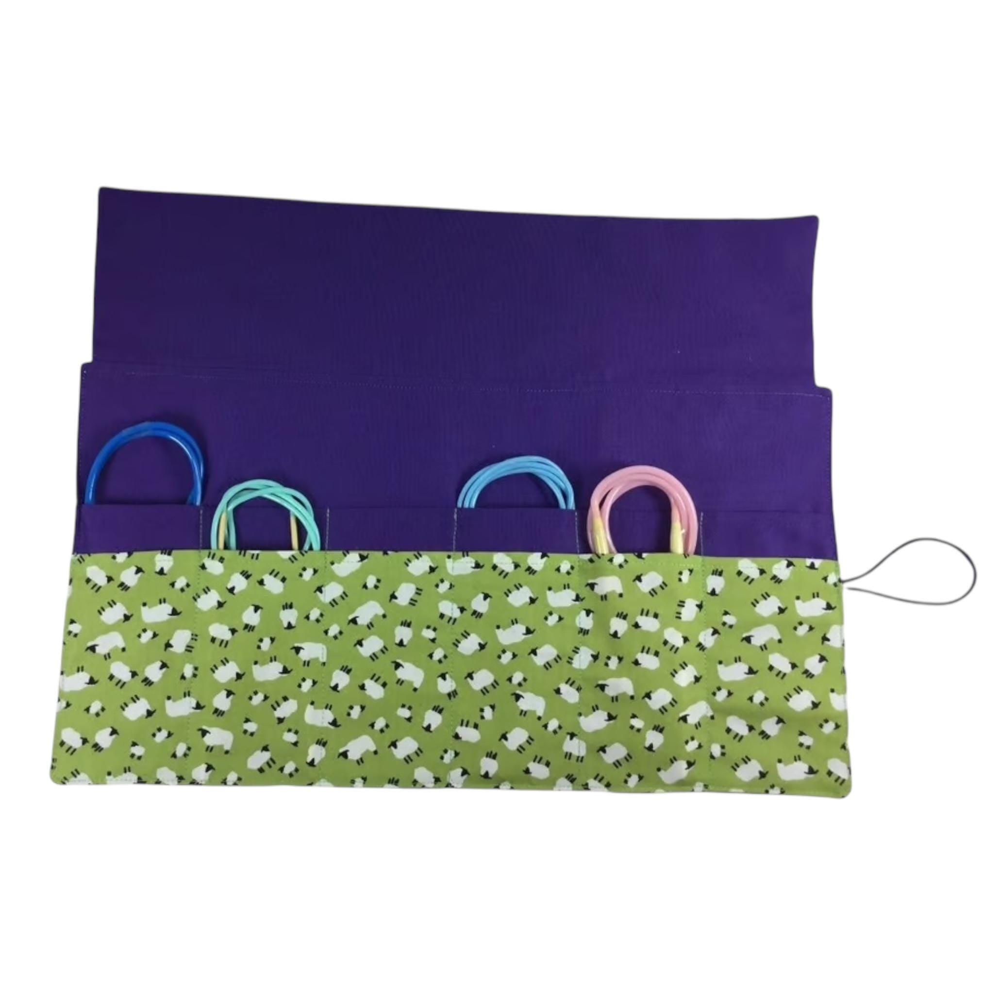 Circular needle case, sheep needle pouch, fixed circular wallet, sock needles, knitting needle roll, knitters gift, folding needle holder,