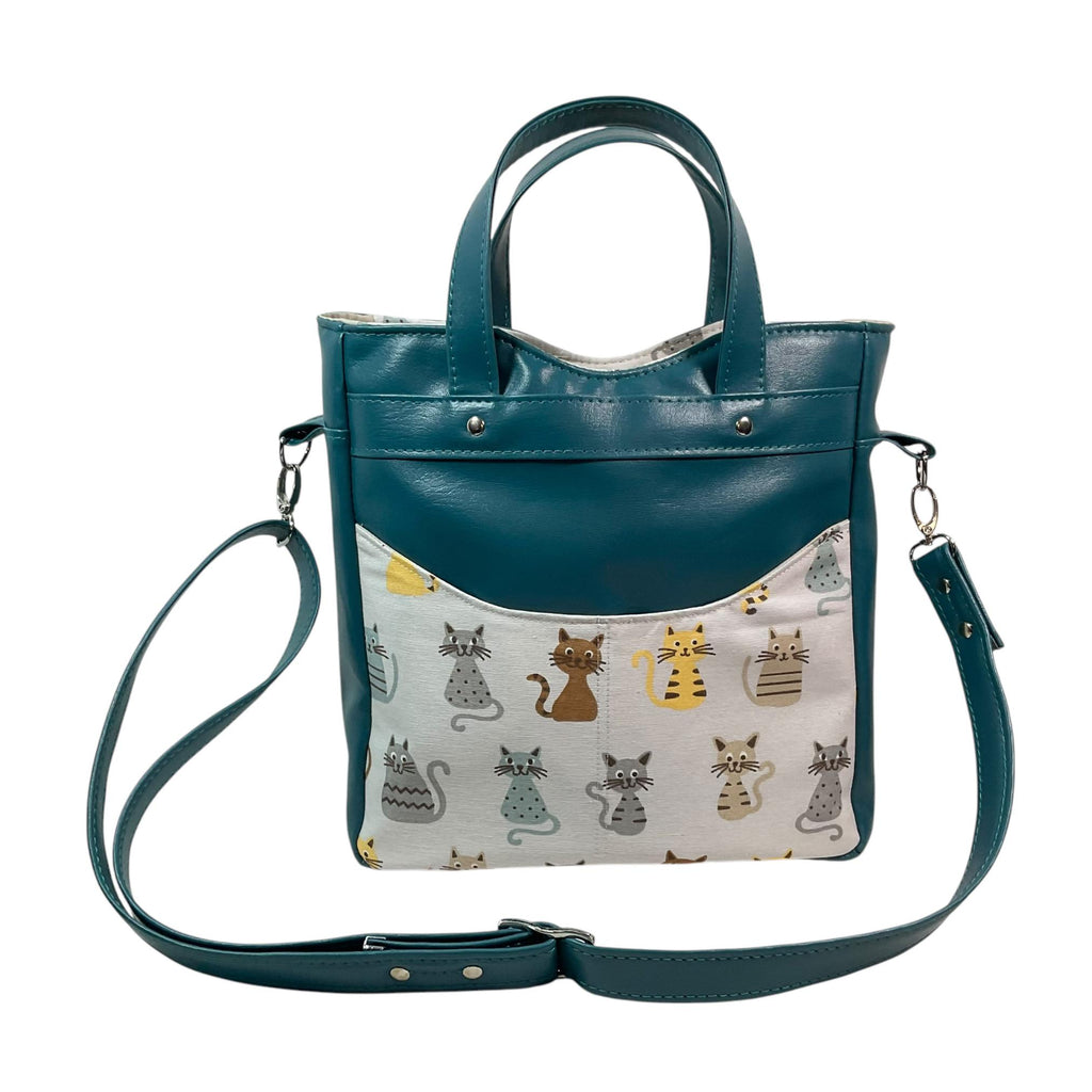 Handbag in faux leather and cat print, pet lover vegan ladies gift