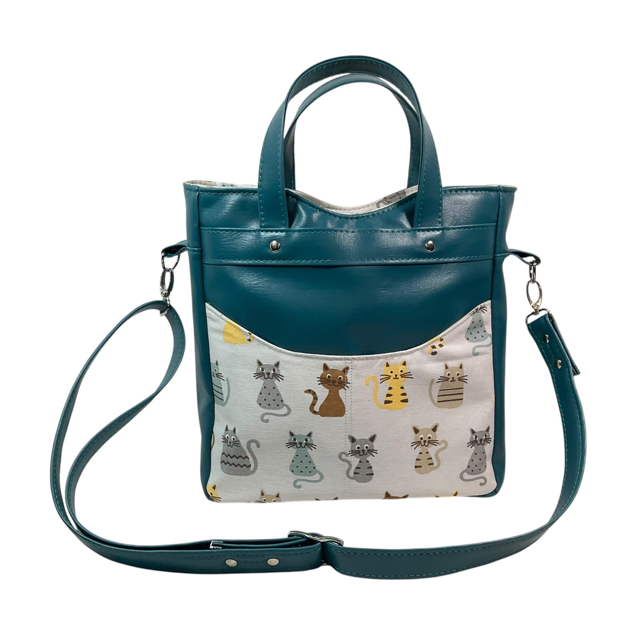 Handbag in faux leather and cat print, pet lover vegan ladies gift