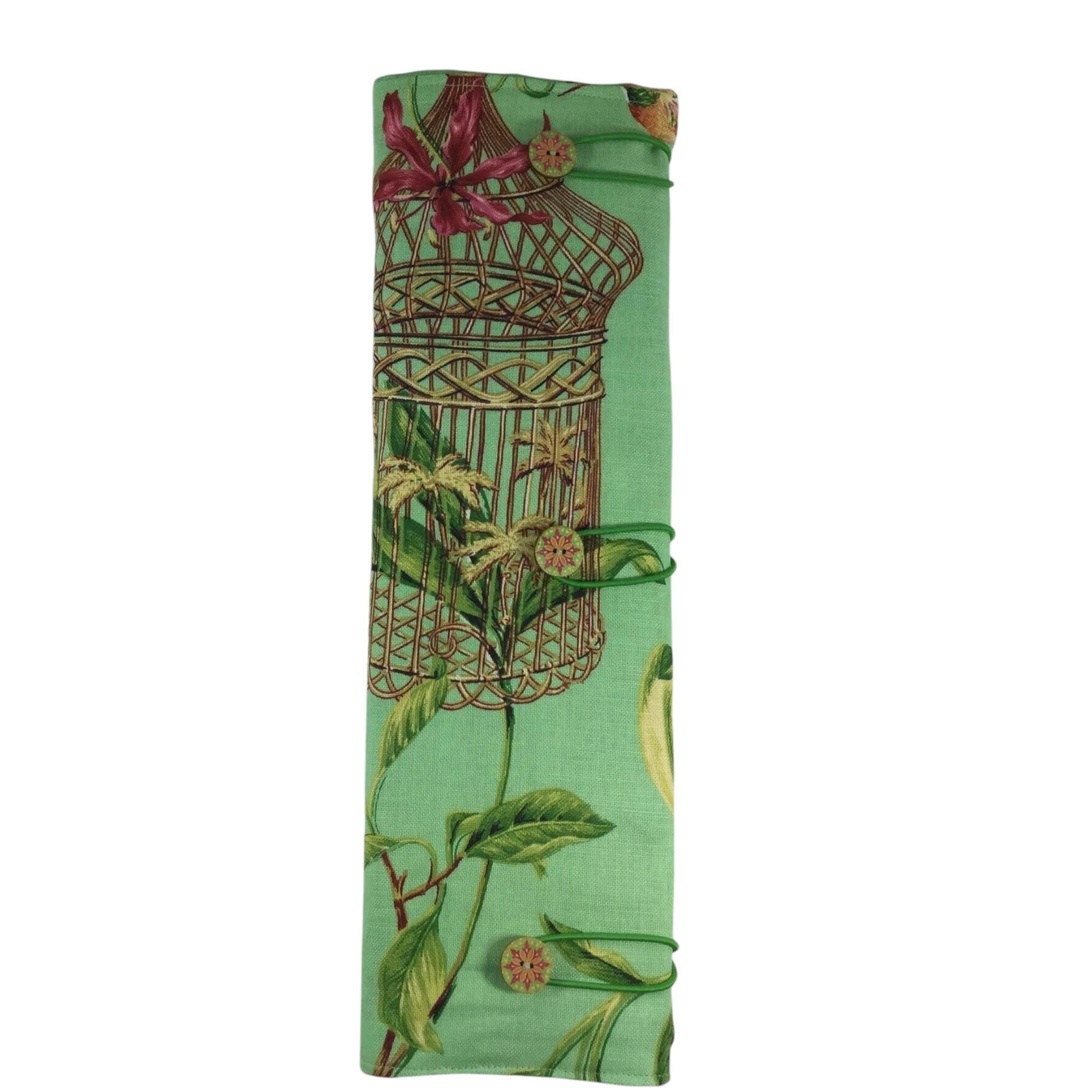 Straight and double pointed knitting needle case with floral birds, needle pouch, needle storage, long needles wallet, sock needle
