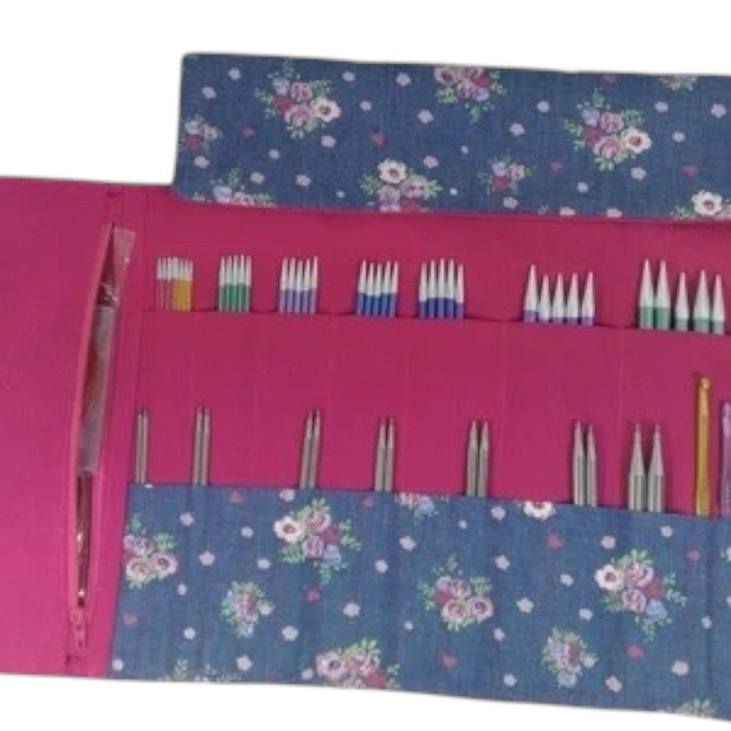 Floral interchangeable and double pointed needle case, knitting needle pouch, hiya hiya case, knit pro wallet, sock needle case