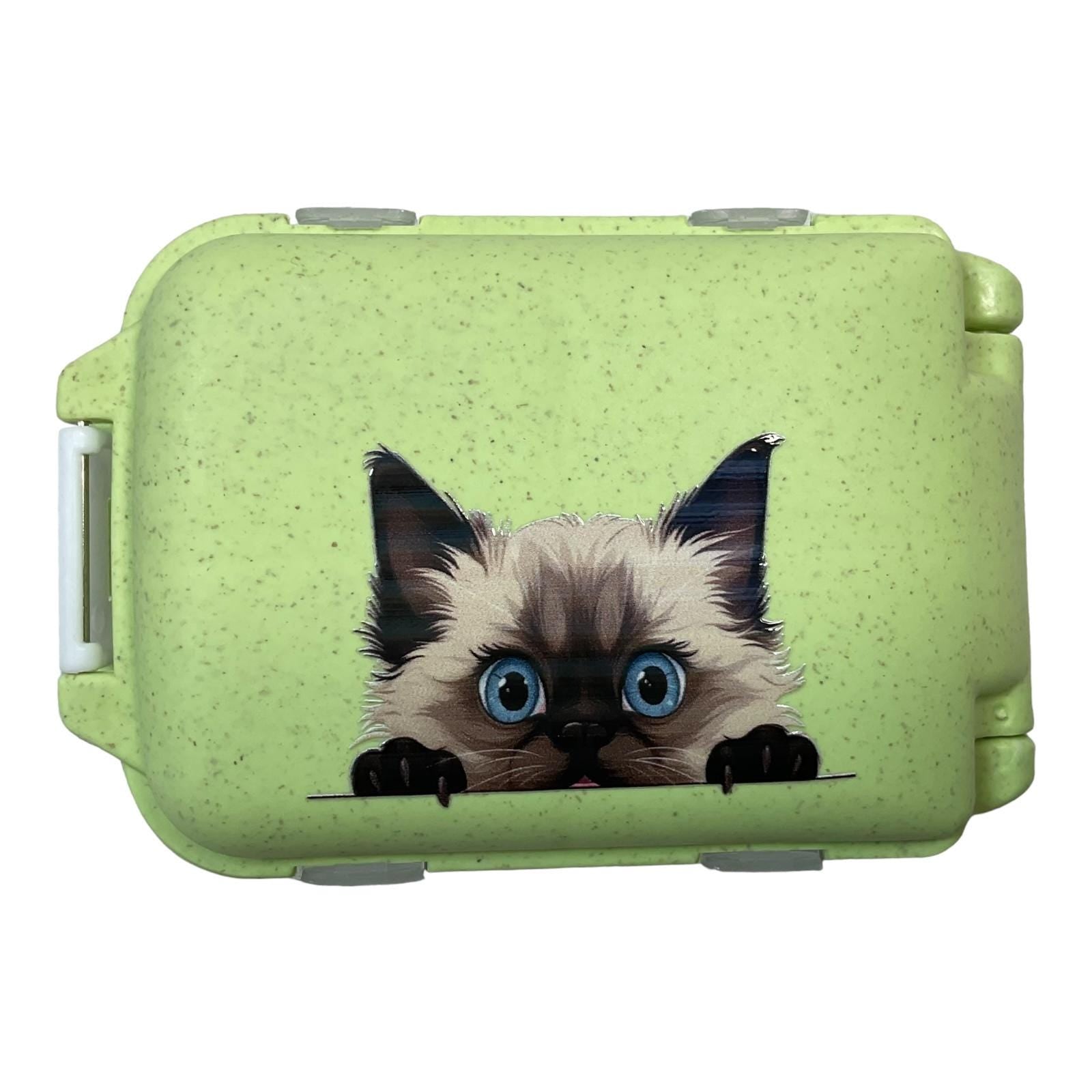 Cat Knitting notions and accessories box with cat motif, stitch marker small 8 compartment organiser for crafting, option filled with tools