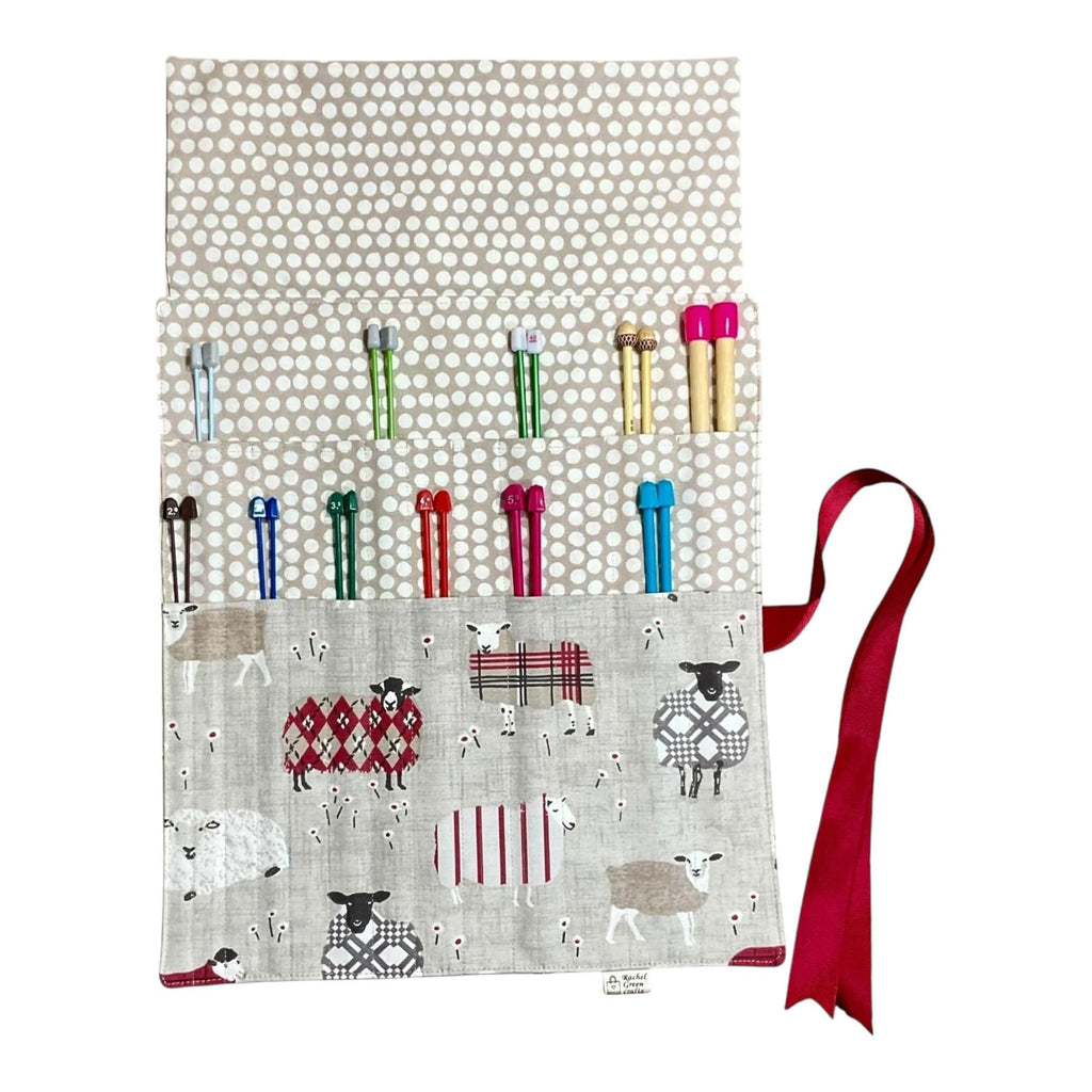 Straight knitting needle case, needle roll , sheep needle case, needle storage, knitting accessories, knitters gift,needle organiser