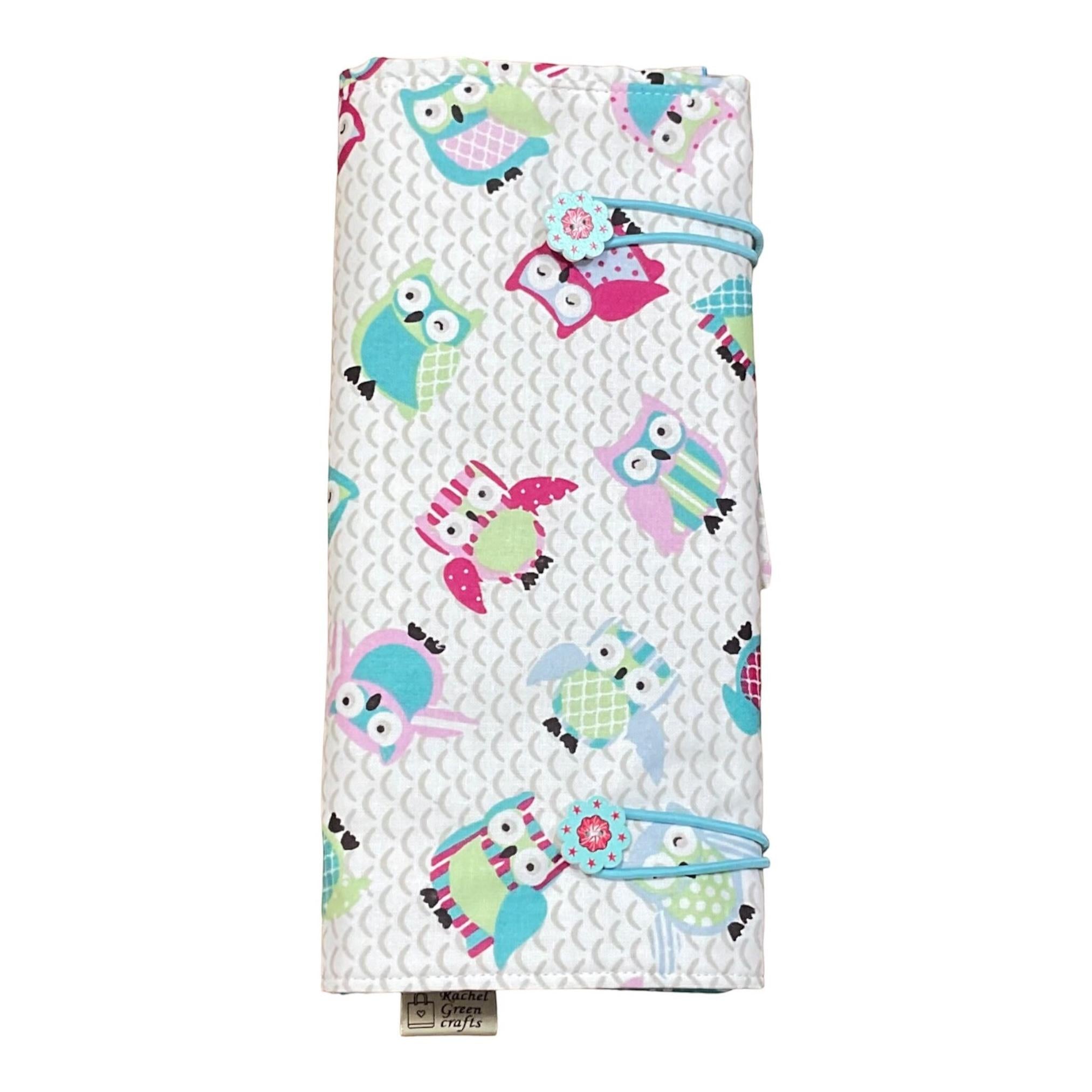 Double pointed knitting needle case with owls,  DPN or crochet hook case, sock knitters gift,