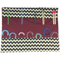Straight and circular knitting needle case with black chevron print, heavy weight storage pouch, long needles wallet, fixed sock needle