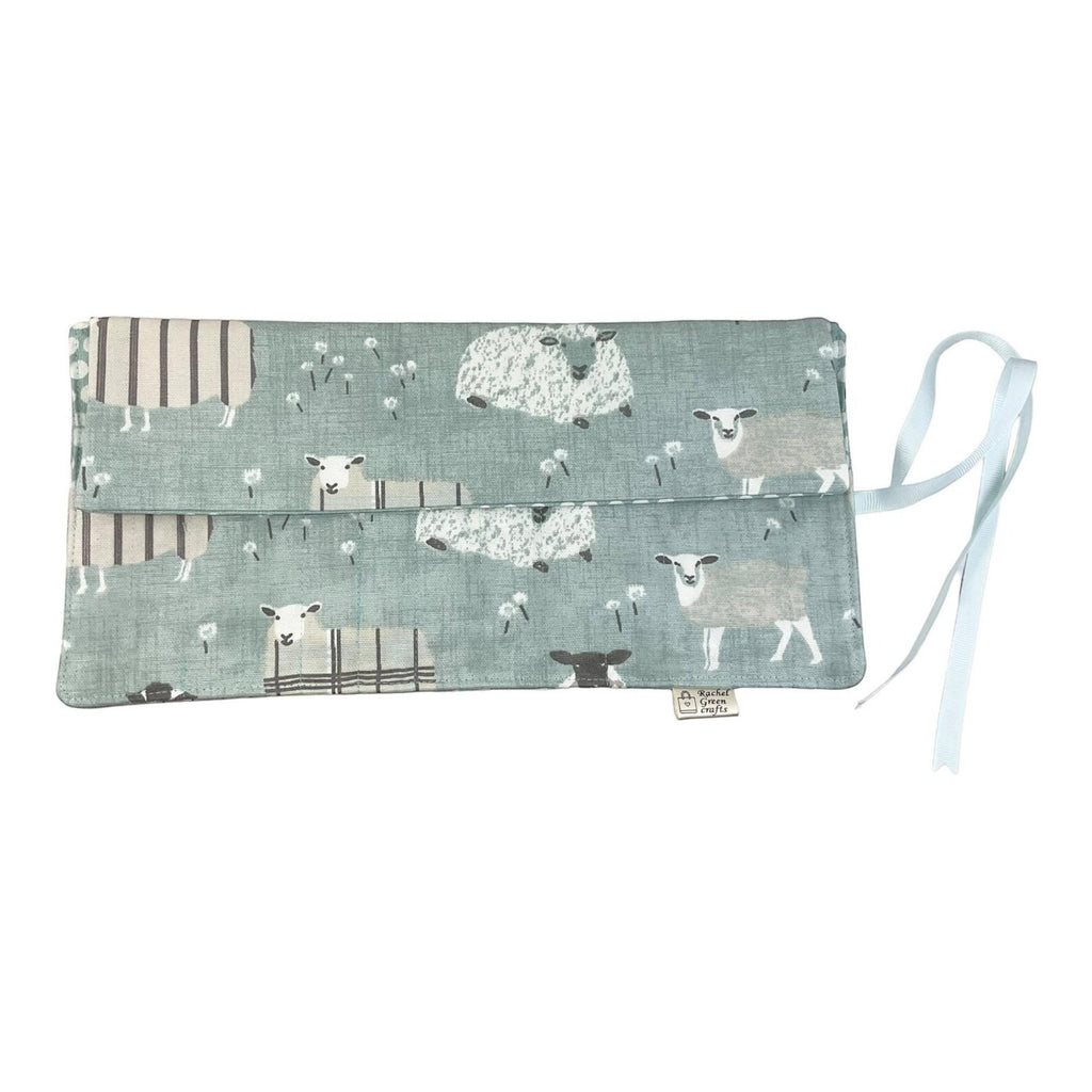 Crochet hook case with blue sheep, ergonomic hook organiser, roll up case, Sheep lover gift, knitters gift, Crochet gift,  hook storage