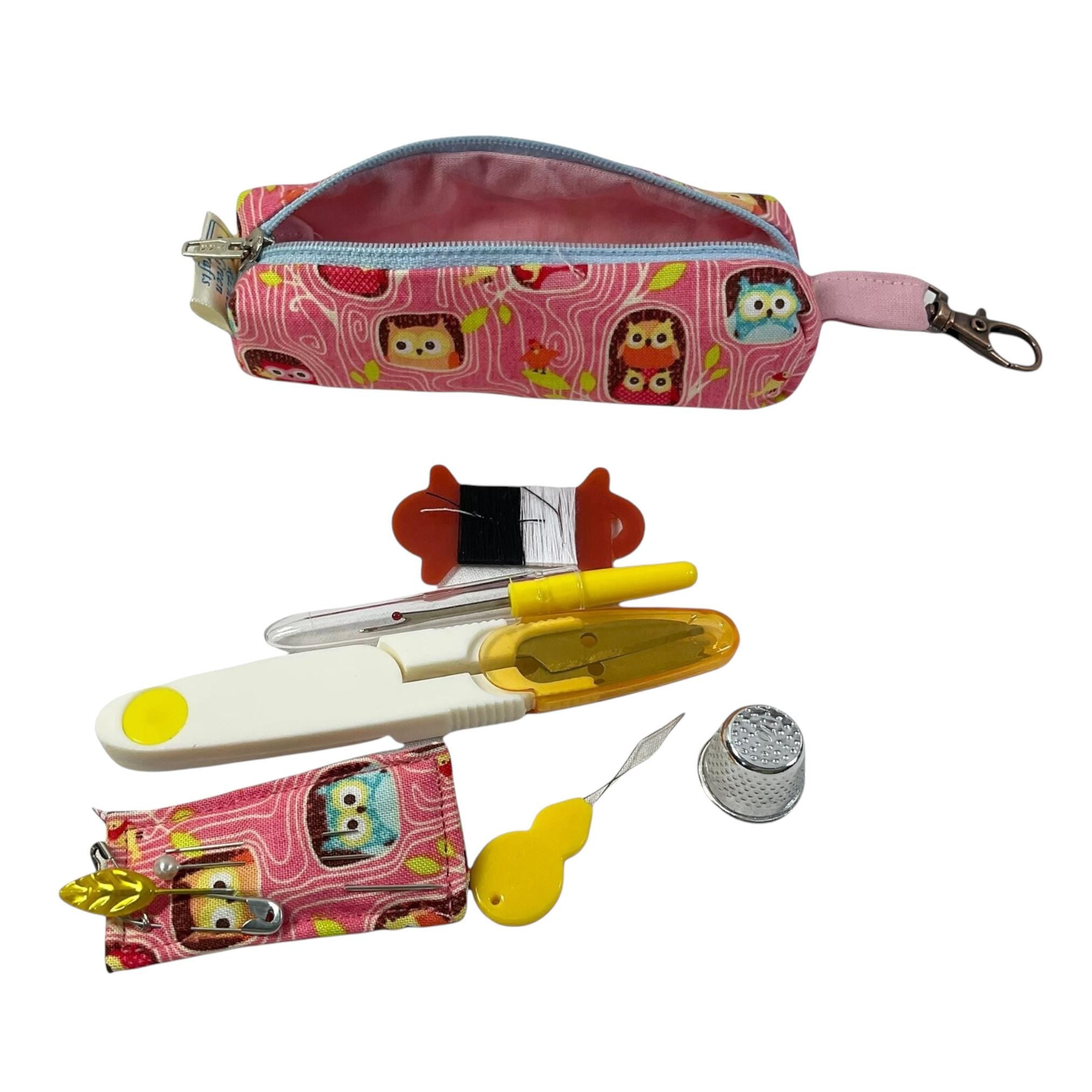 Mini sewing kit with lanyard clip, travel mending case, keyring needle case, keychain sewing notions, stocking filler, christmas gift