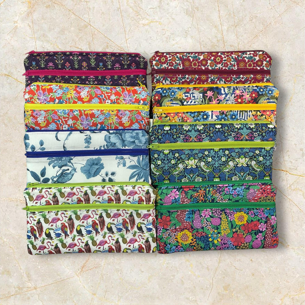 Liberty fabric two zip pocket pouch, double pocket case, 2 pocket zipper floral water resistant case, ladies gift, girls privacy pouch