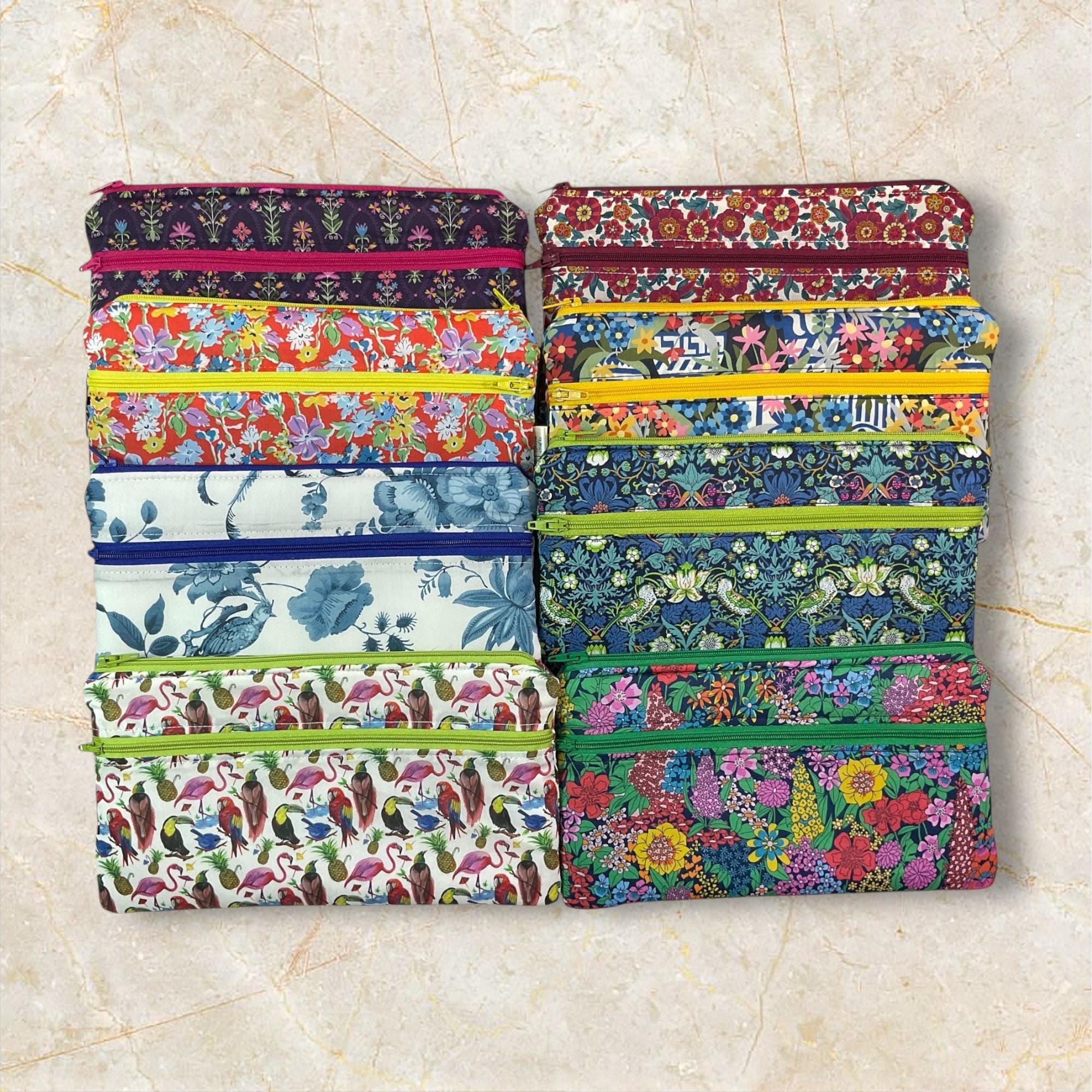 Liberty fabric two zip pocket pouch, double pocket case, 2 pocket zipper floral water resistant case, ladies gift, girls privacy pouch