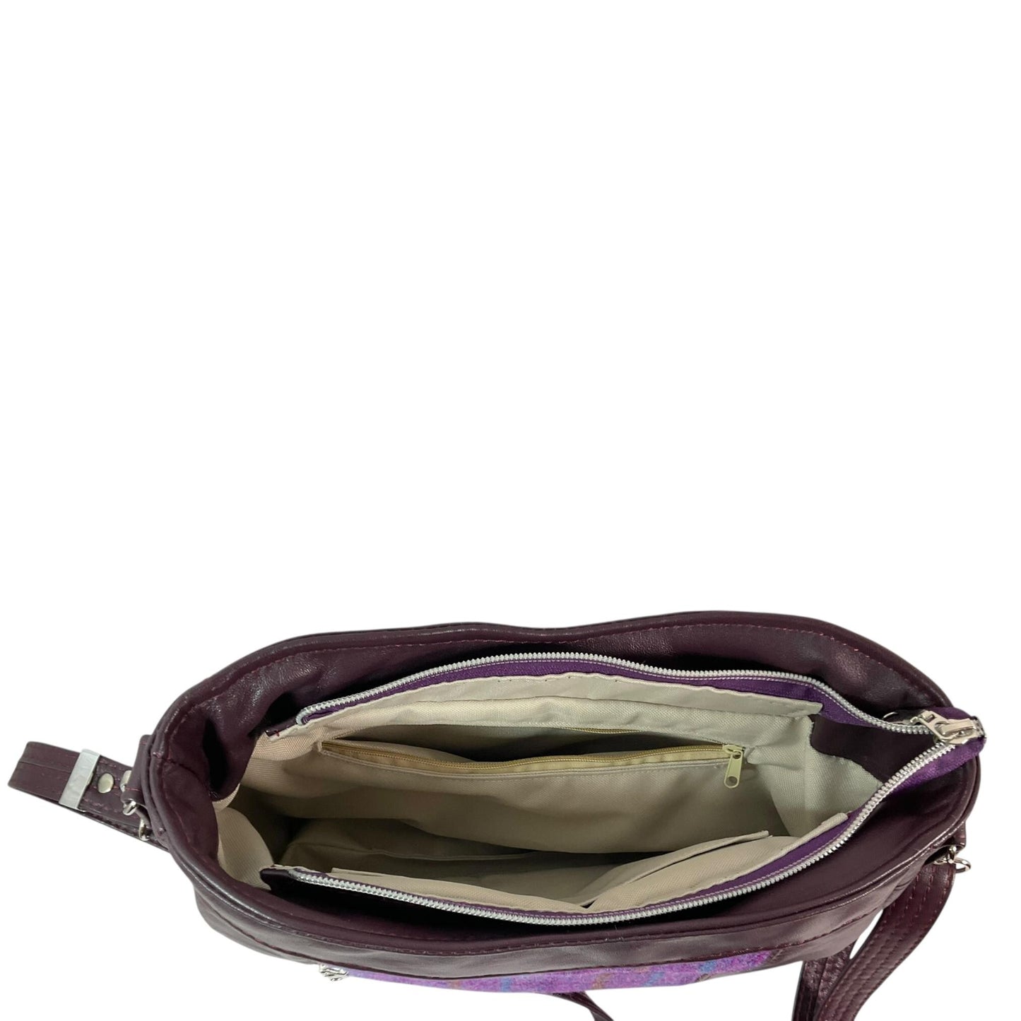 Handbag in genuine leather and Harris tweed