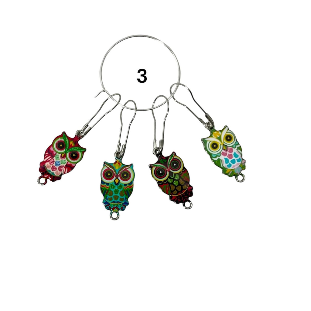 Owl Stitch markers ,enamelled colourful progress charms, knitting markers, lace markers, knitters gift, gold plated place keeper