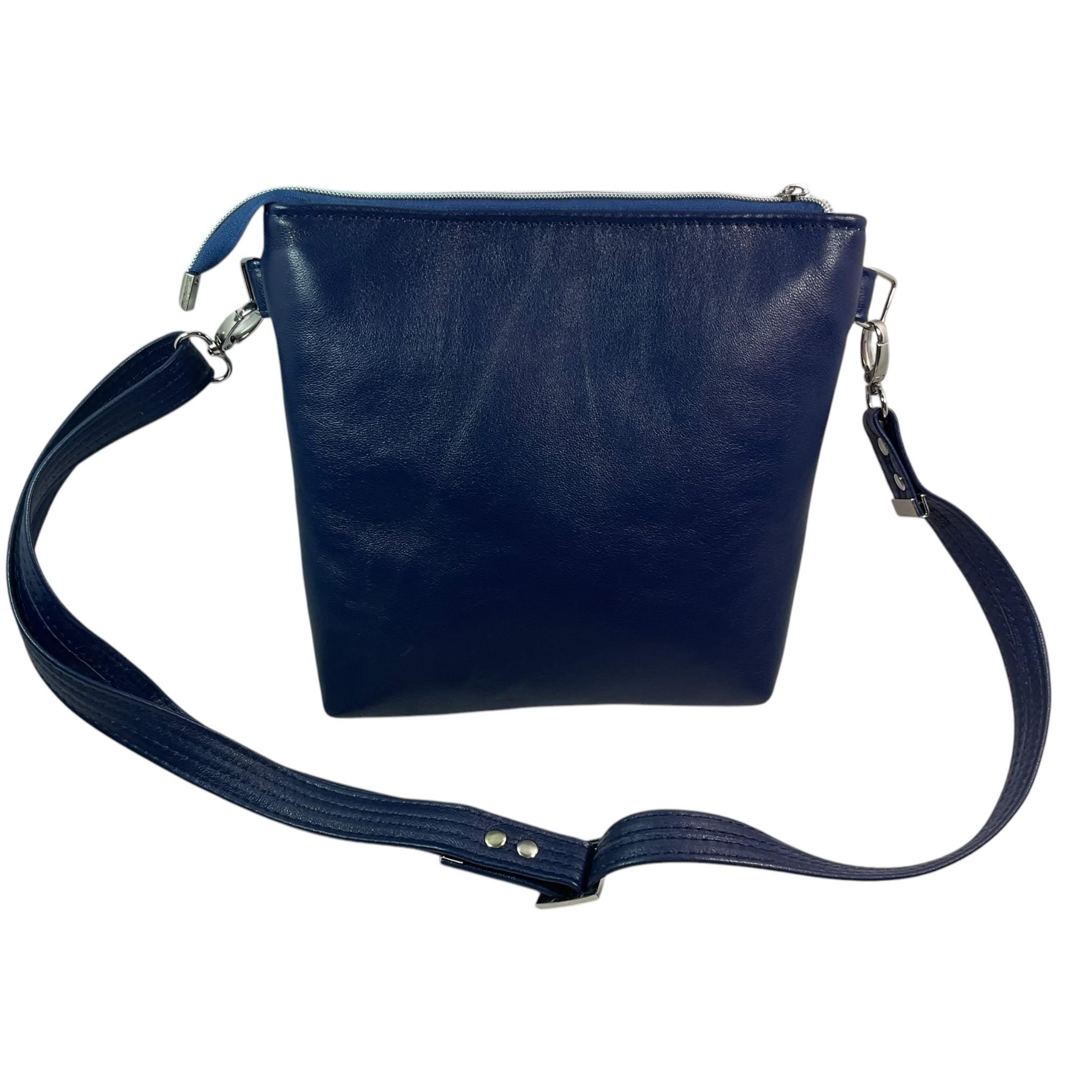 Royal Blue Lambs Leather Handbag: Highland Cow Floral Canvas Crossbody
