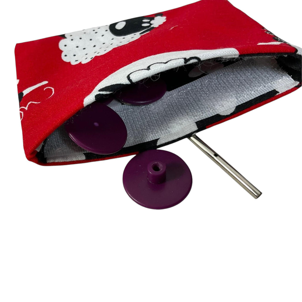 Interchangeable knitting needle case with knitting  sheep, holds 2 sets, addi case, chiagoo wallet, knit pro organiser, hiya hiya pouch