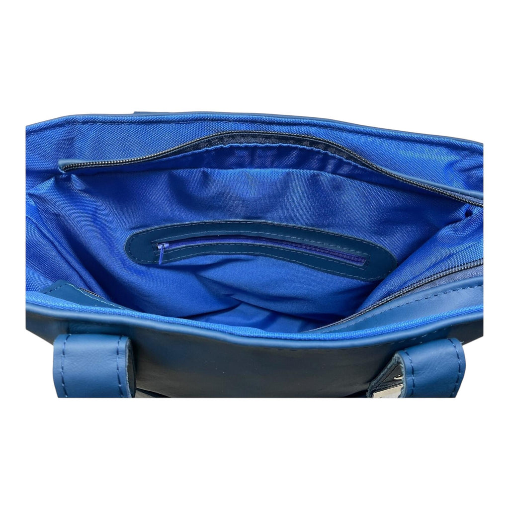 Tote bag made of genuine leather, medium sized deep blue shoulder bag