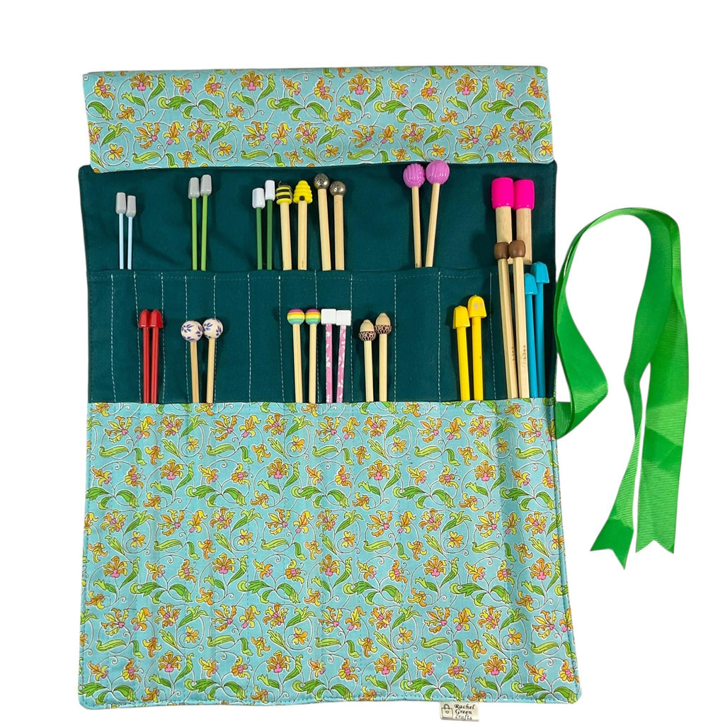Liberty floral print Straight knitting needle case, needle roll, ribbon tie storage, knitting accessories, knitters gift,needle organiser