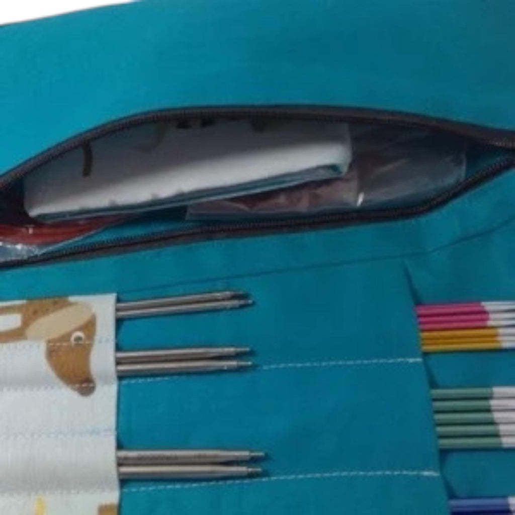 interchangeable and double pointed needle case with dogs, knitting needle pouch, hiya hiya case, knit pro wallet