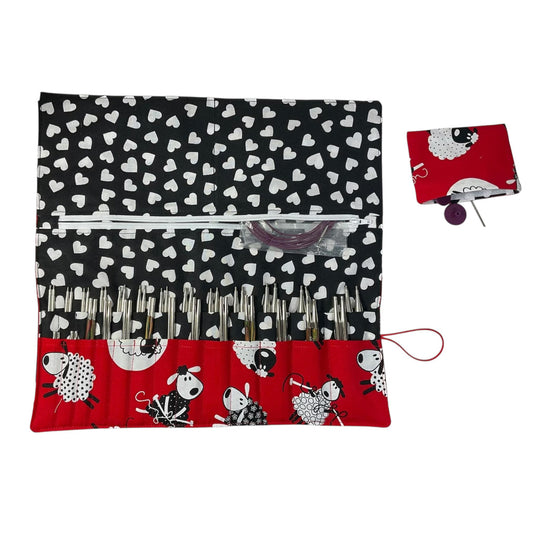 Interchangeable knitting needle case with knitting sheep