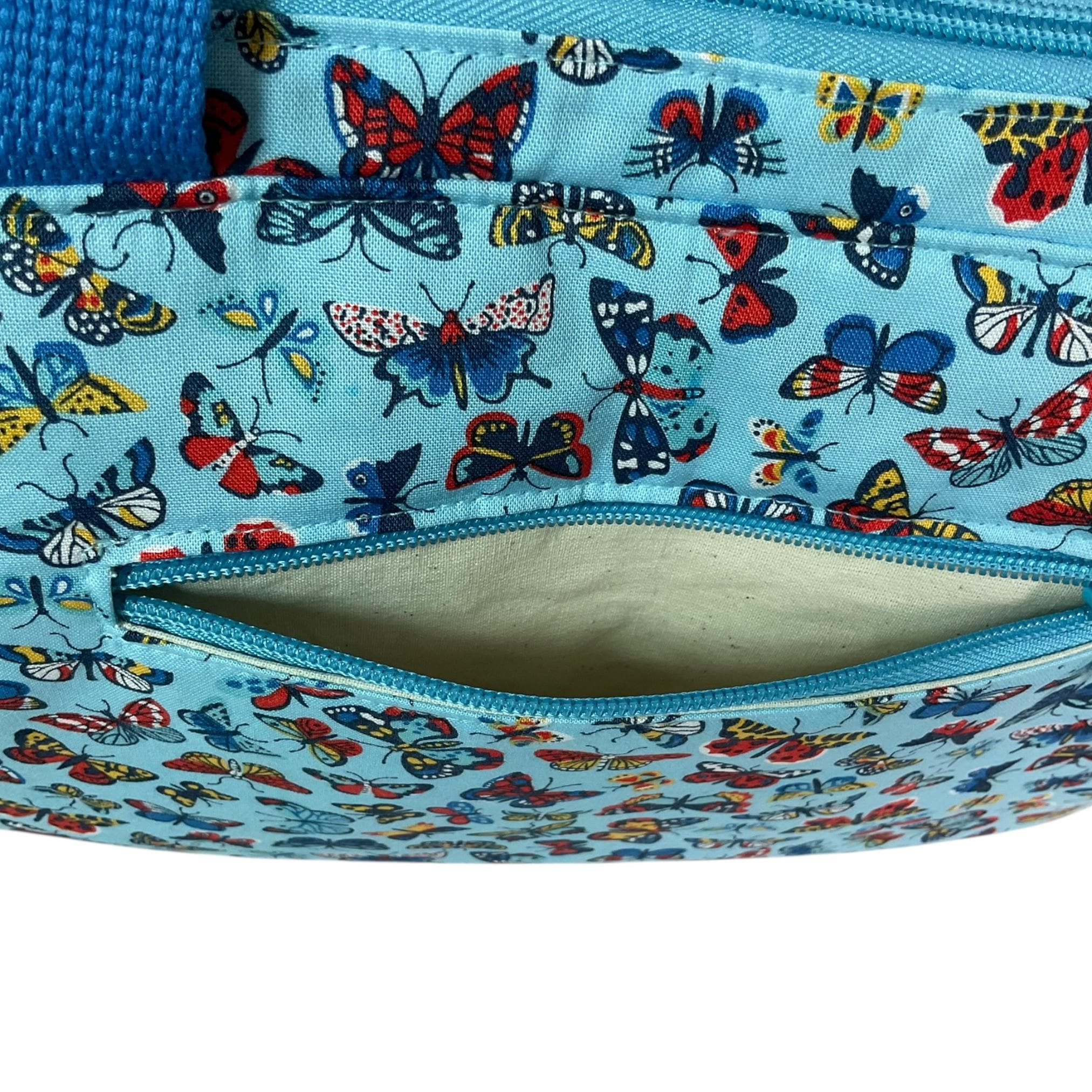 large toiletries bag made from  Liberty fabric, with handles and pockets in and outside, butterfly Waterproof lined, wash pouch, ladies gift