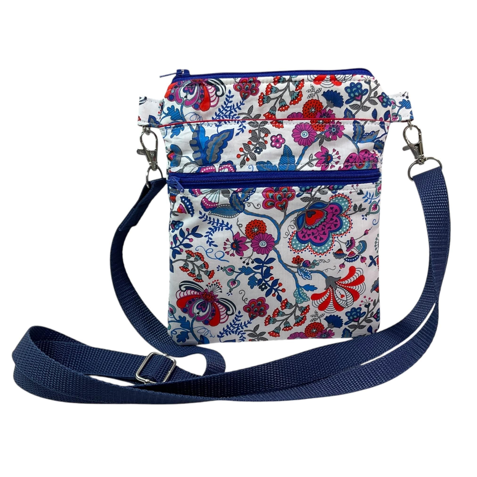 Liberty fabric slim phone shoulder bag with multi pockets, teen messenger style floral phone pouch, mini clutch bag, clubbing festival bag,
