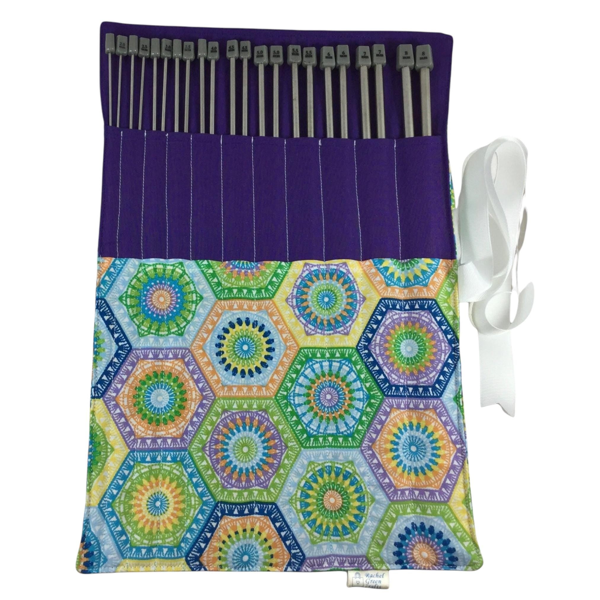 Floral Mandala Knitting Needle Set: Roll-Up Case, Straight Needles