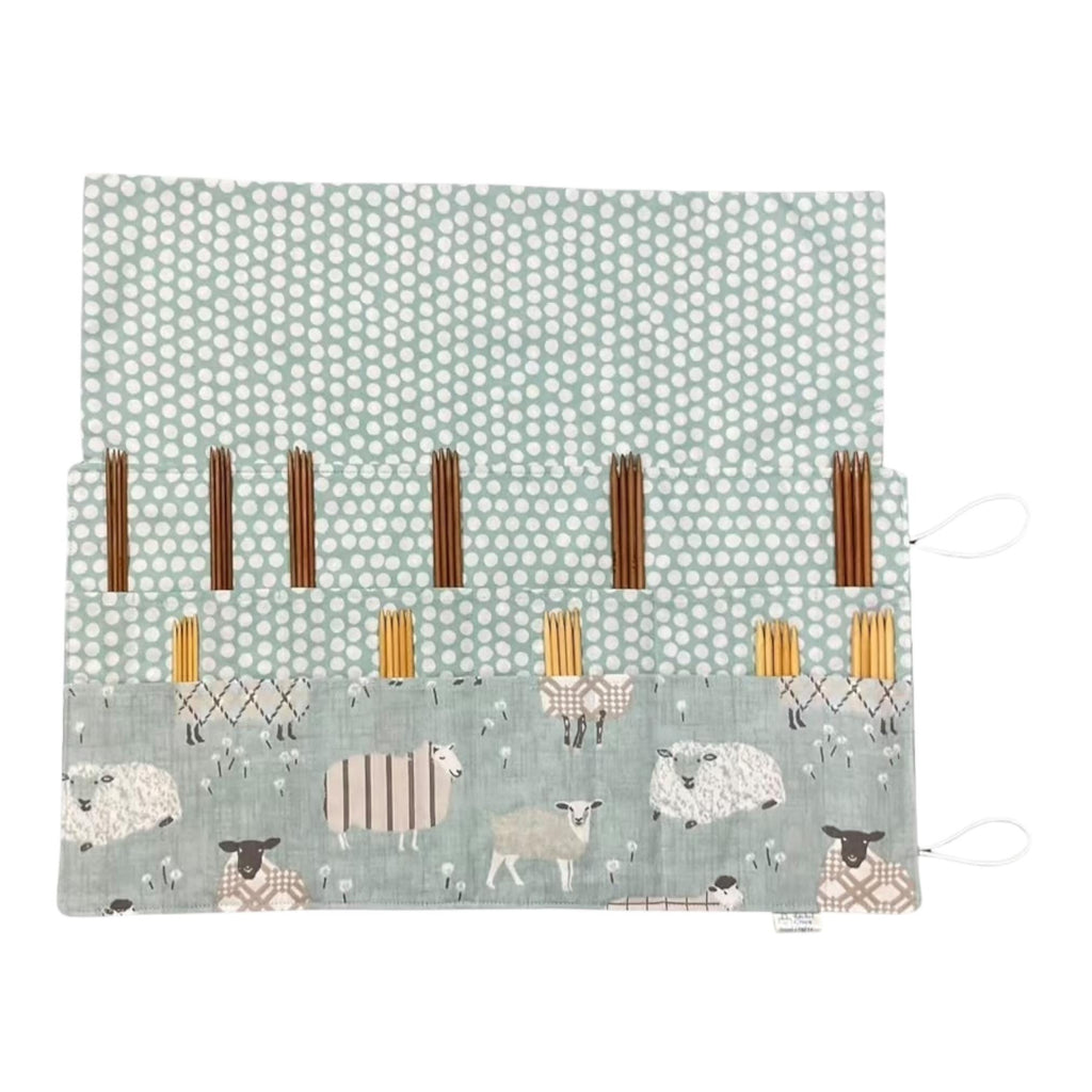 Double pointed knitting needle case with blue sheep, DPN or crochet hook case, sock knitters gift,
