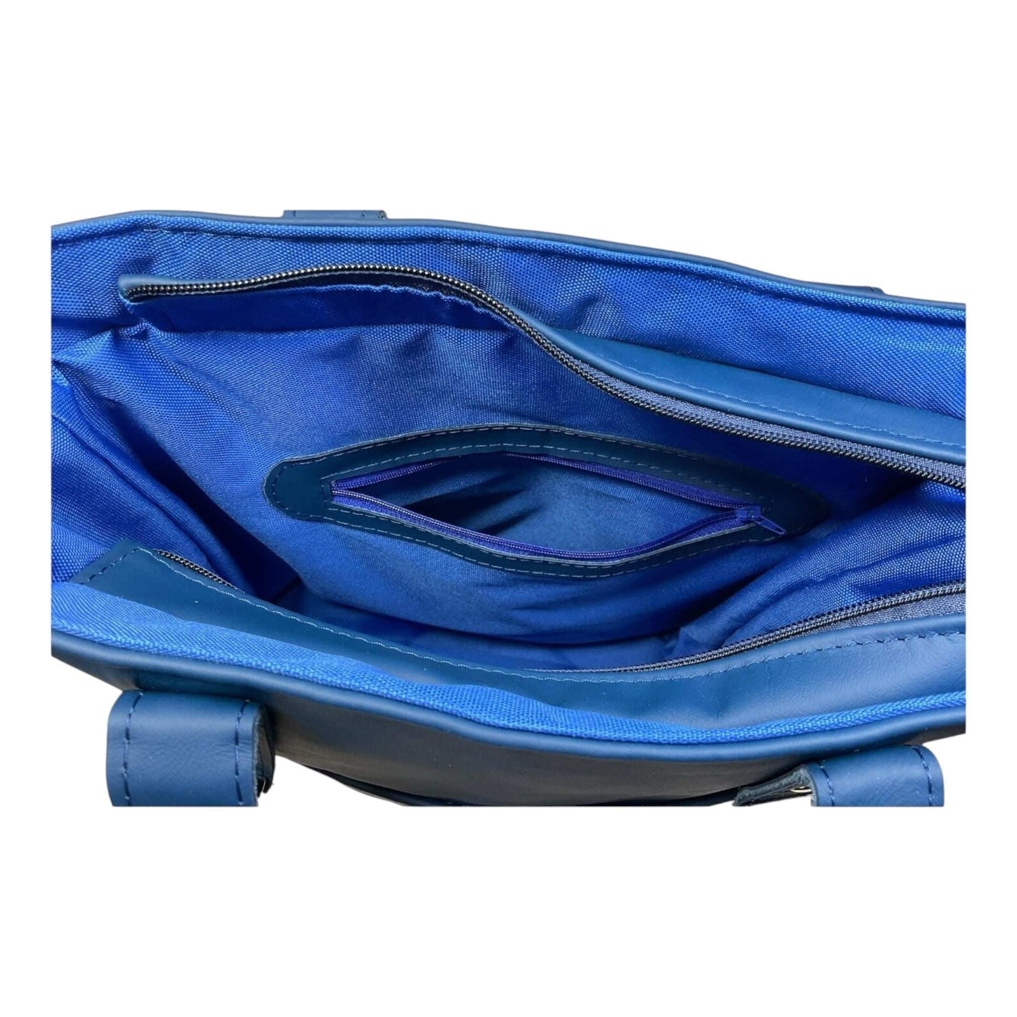 Tote bag made of genuine leather, medium sized deep blue shoulder bag